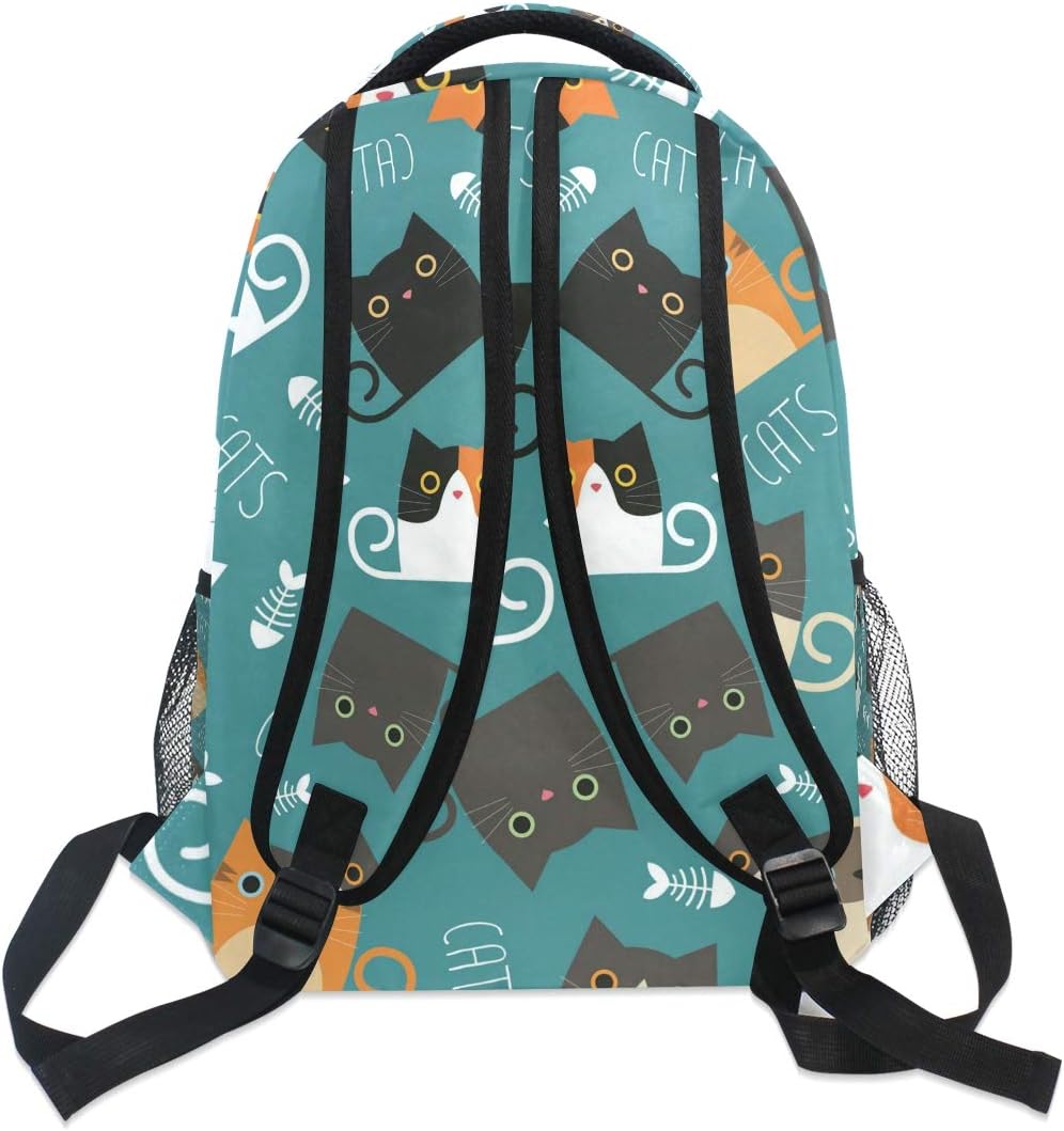 Funny Cat Bag Mini Backpack Purse Travel Sports for Men Women Pfrewn Cats Fish Bones Backpack Bookbags Daypack Bags Water Resistant 