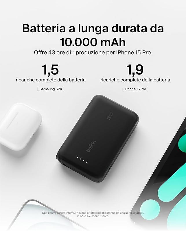BoostCharge Power Bank 10000mAh con Cavo USB-C Integrato - Nero