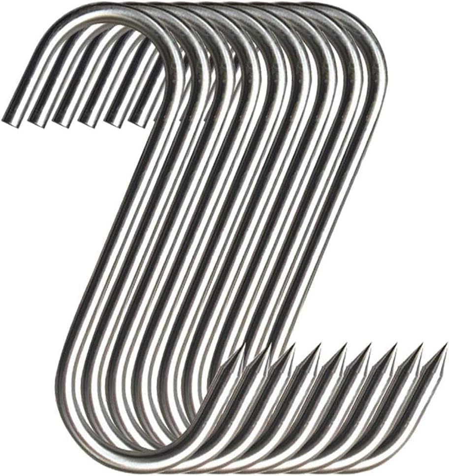 Pack of 20 Premium Stainless Steel Meat Hooks, S-Shaped Wall Hooks for Hot and Cold Smoking, for Chicken, Hunting, Rib Smoking (15 cm, 20-Pack)