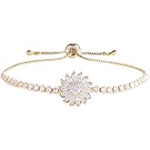 Mikovivi Sunflower Bracelet, Spinning Adjustable Sunflower Bracelet Golden Daisy Flower Rhinestone Fidget Anxiety Jewelry Sparkly Statement Accessories for Women