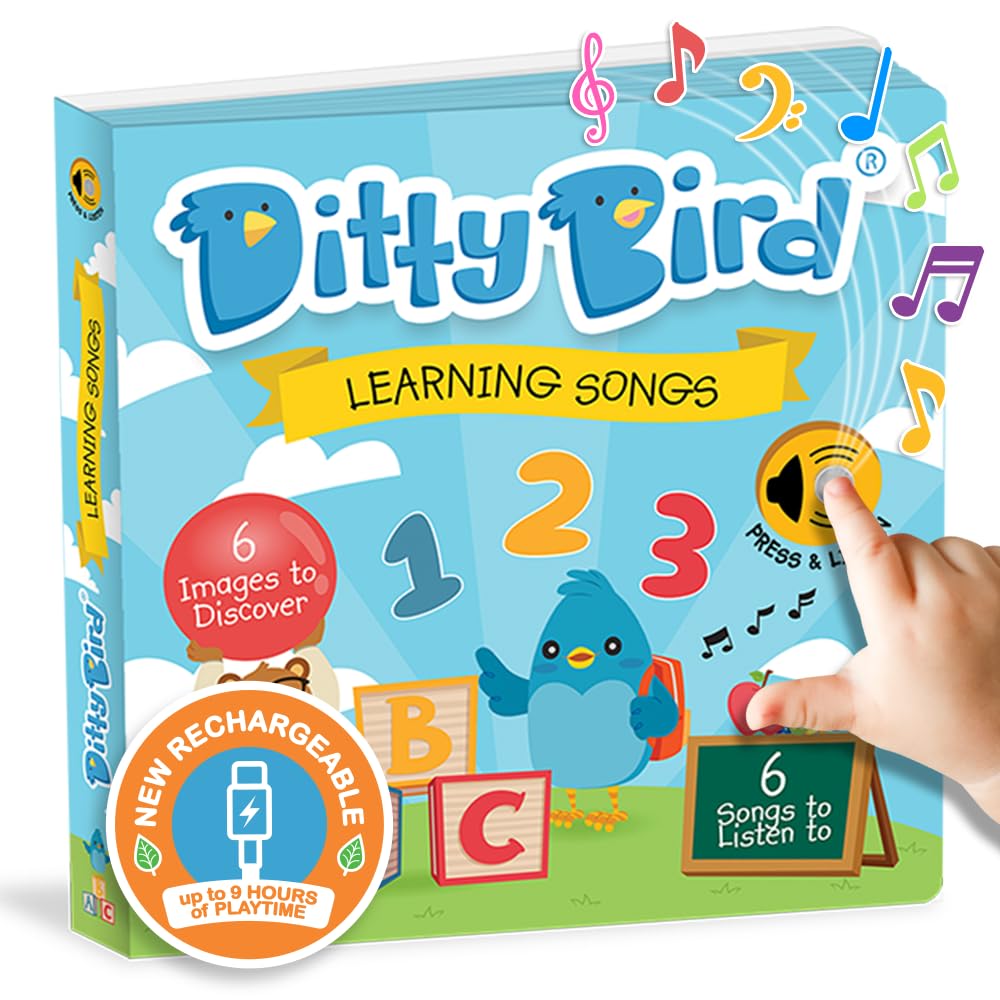 DITTY BIRD Musical Books for Toddlers | Interactive Children's Nursery Rhyme Book | USB-C rechargeable sound book for 1-3 | Numbers and ABC Learning Toy with Sound | Interactive Toddler Gift for 1-3