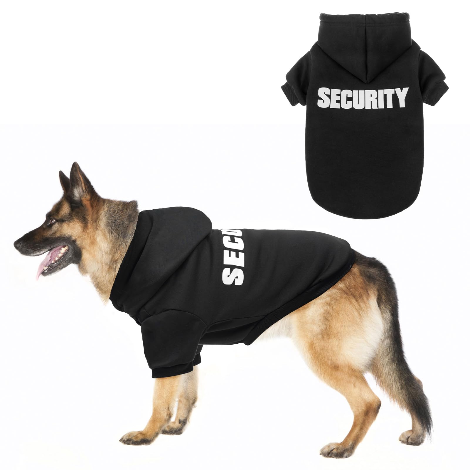 SCENEREAL Security Dog Hoodie Sweaters for Small Medium Large Dogs, Brushed Fleece Dog Clothes with Hat,Soft Cotton Winter Spring Coat All Weather Clothes, Classic Halloween Costume with Leash Hole
