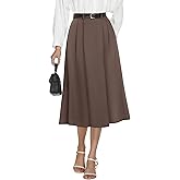 Casly Lamiit Women's High Waisted Midi Skirts Summer Business Skirt Flare Work A Line Pleated Skirt with Pockets