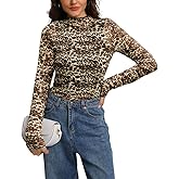 IWOLLENCE Women's Sexy Lace Long Sleeve Mock Neck Tops Trendy Floral See Through Blouse Western Sheer Mesh Shirts