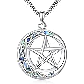 YONFQE Pentagram Necklace S925 Sterling Silver Moon Pendant Celtic Knot Jewelry Gifts for Men Women