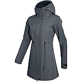 BANTREK Women's Softshell Long Jacket Lightweight Waterproof Windbreaker Jacket Fleece Lined Hooded Insulated Rain Coat