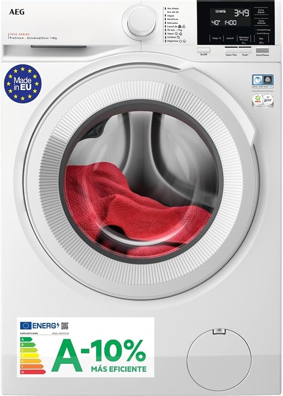 LFR7184N2V, Lavadora de Carga Frontal 8 Kg, 1400 rpm, Libre Instalación, Función Vapor, Lavado Rápido, Cajón Universal, Motor Inverter, Display LCD/LED, Serie 7000, Blanca, Clase A