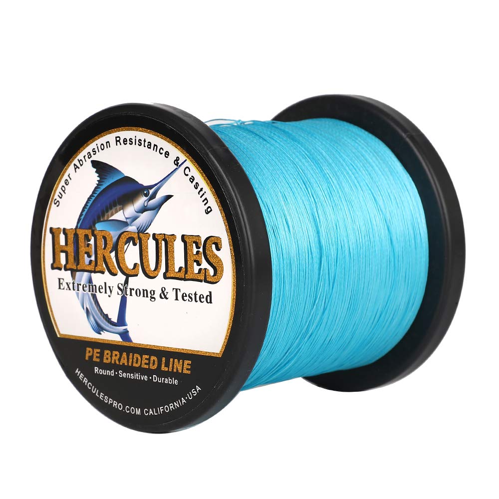 HERCULES Braided Fishing Line 2000m 2187yds 10lbs-200lbs Pe Superline 8 Strands (Blue 30lb/13.6kg 0.28mm)