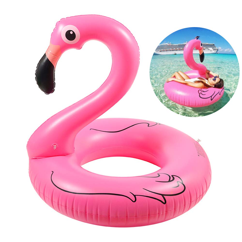 Giant Pink Flamingo Pool Float for Adults Ninonly 47" Tall Inflatable Flamingo Swim Ring, Thick PVC Adult Swimming Rubber Ring for Summer Beach Parties, Lake Vacations & Pool Lounging (Ages 14+)