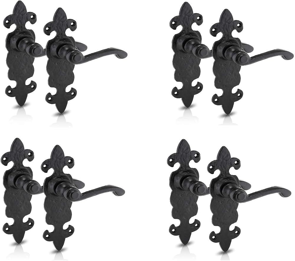 XFORT Black Antique Fleur De Lys Latch Internal Door Handle Set 4 Pack