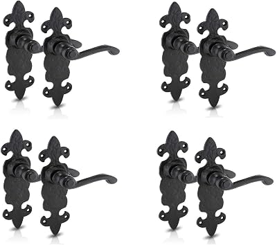 XFORT Black Antique Fleur De Lys Latch Internal Door Handle Set 4 Pack