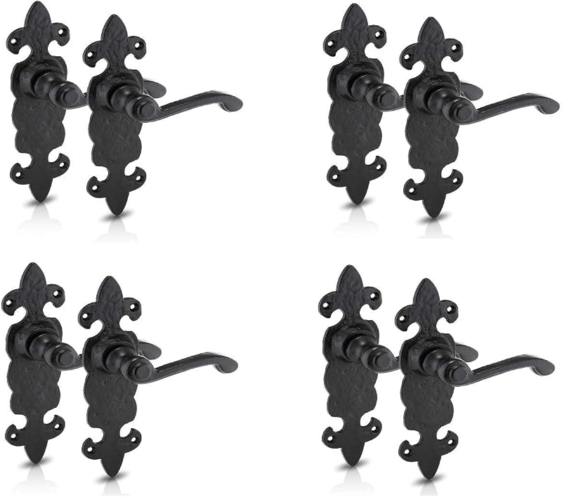 XFORT Black Antique Fleur De Lys Latch Internal Door Handle Set 4 Pack