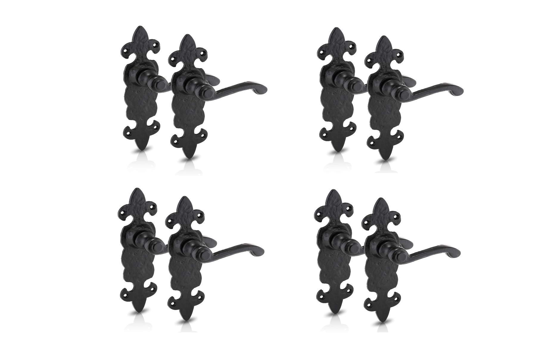 XFORT Black Antique Fleur De Lys Latch Handle, Internal Door Handles Sets with Rustic Design, Door Handles, Door Handles Internal, Door Furniture Internal, Door Handle Set, Indoor Handles, 4 Pack