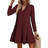 Wkior Casual Dresses for Women Long Sleeve Fall Lapel Collared V Neck Pleated Midi Dress 2026