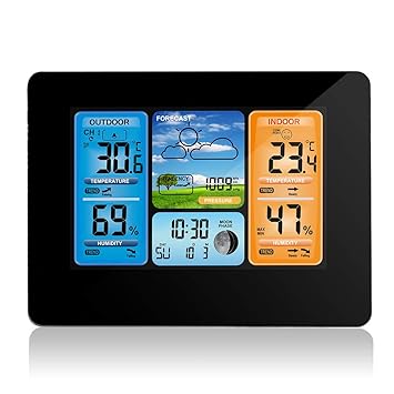 AOZBZ Digital Wireless Wetterstation Wecker Snooze mit Outdoor Wireless Sensor Wettervorhersage Digital Thermometer Hygromete