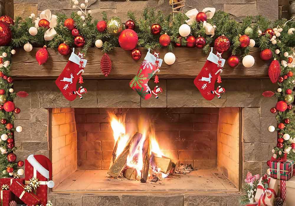 Haosphoto Christmas Backdrop for Photography 6X4FT Fireplace Backdrops Santa Claus Stocking Winter Wonderland Xmas Background for Merry Christmas and Happy New Year Photo Studio Props Vinyl HS915