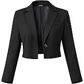 ELLEVEN Women&rsquo;s Cropped Blazer Business Casual Jackets | Open Front, Long Sleeve, One-Button Suit Jackets for Work Office and Professional Interview