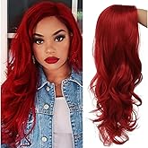 Dai Cloud Red Wigs for Women Long Wavy Heat Resistant Side Part Natural Looking Cosplay Wigs Halloween Party (Bright Red)