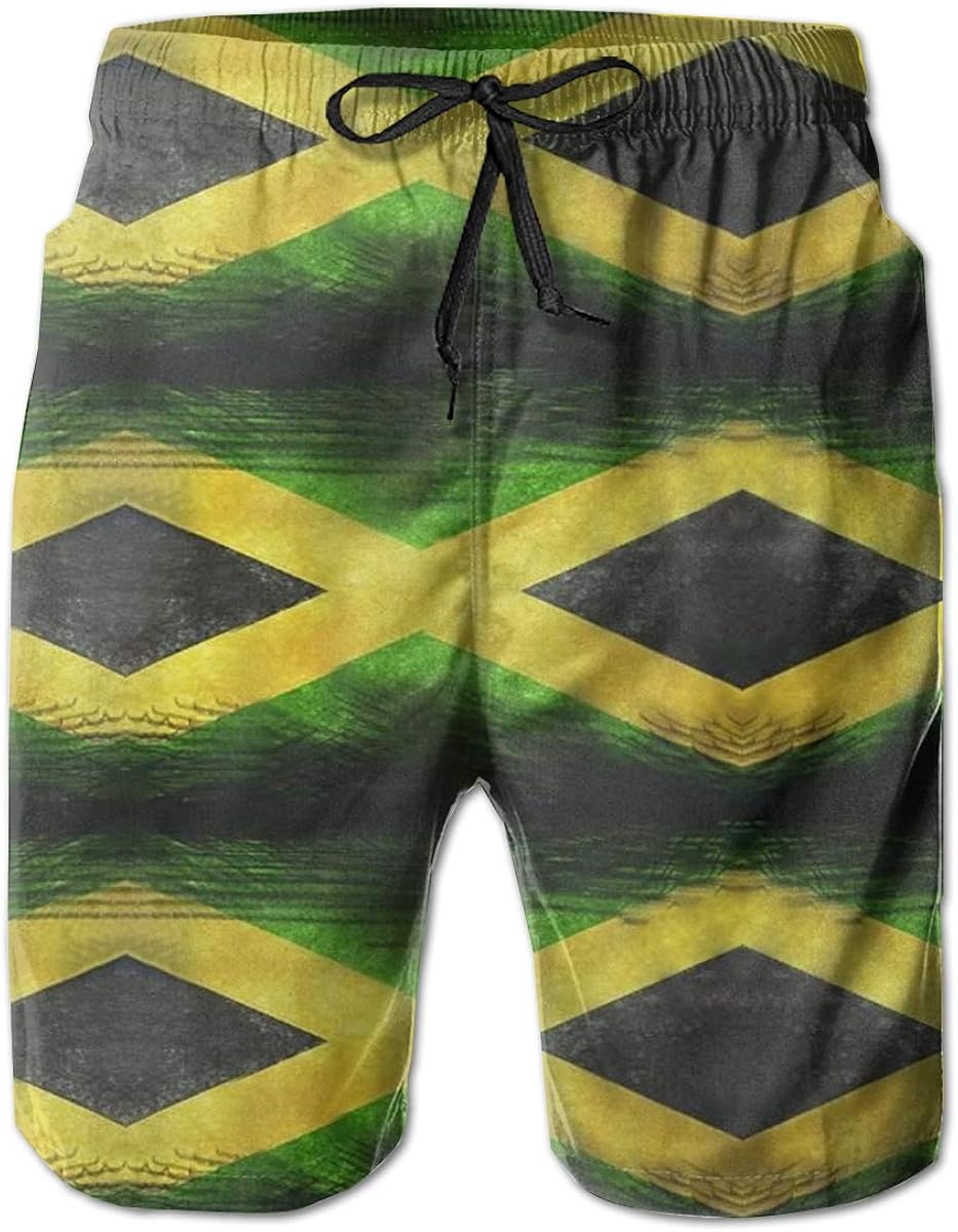 Carwayii Vintage Jamaica Flag Men's Beach Board Shorts Quick Dry
