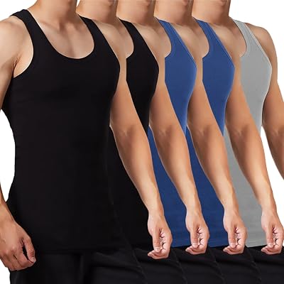 Débardeur Homme Lot de 5 Maillot de Corps 100% Coton Toutes Les Tailles et Les Couleurs Noir Bleu Gris S