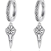 Viking Raven Hoop Earrings for Men Women S925 Sterling Silver Norse Viking Runes Jewelry Gifts