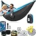 Double Camping Hammock With Straps – UNIQUE 4in1│Complete Fast Setup Hammocks Bundle, Waterproof, Lightweight Parachute Nylon, in Compression Tree Sack Blue