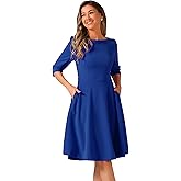 Allegra K Work Midi Dress for Women's Boat Neck Short Sleeves A-Line Office Dresses