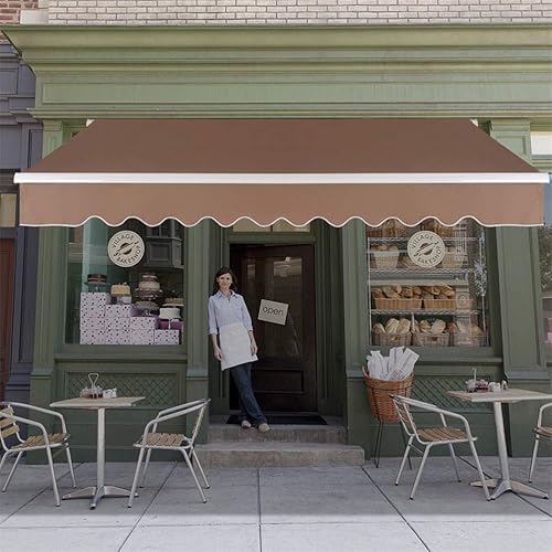 JFIEEI 13x8 Feet Patio Retractable Awning Manual Exterior Canopy Outdoor Deck Window Door Cover Sunshade Shelter Pergola for Courtyard Balcony Shop Restaurant Cafe, Sandy Color