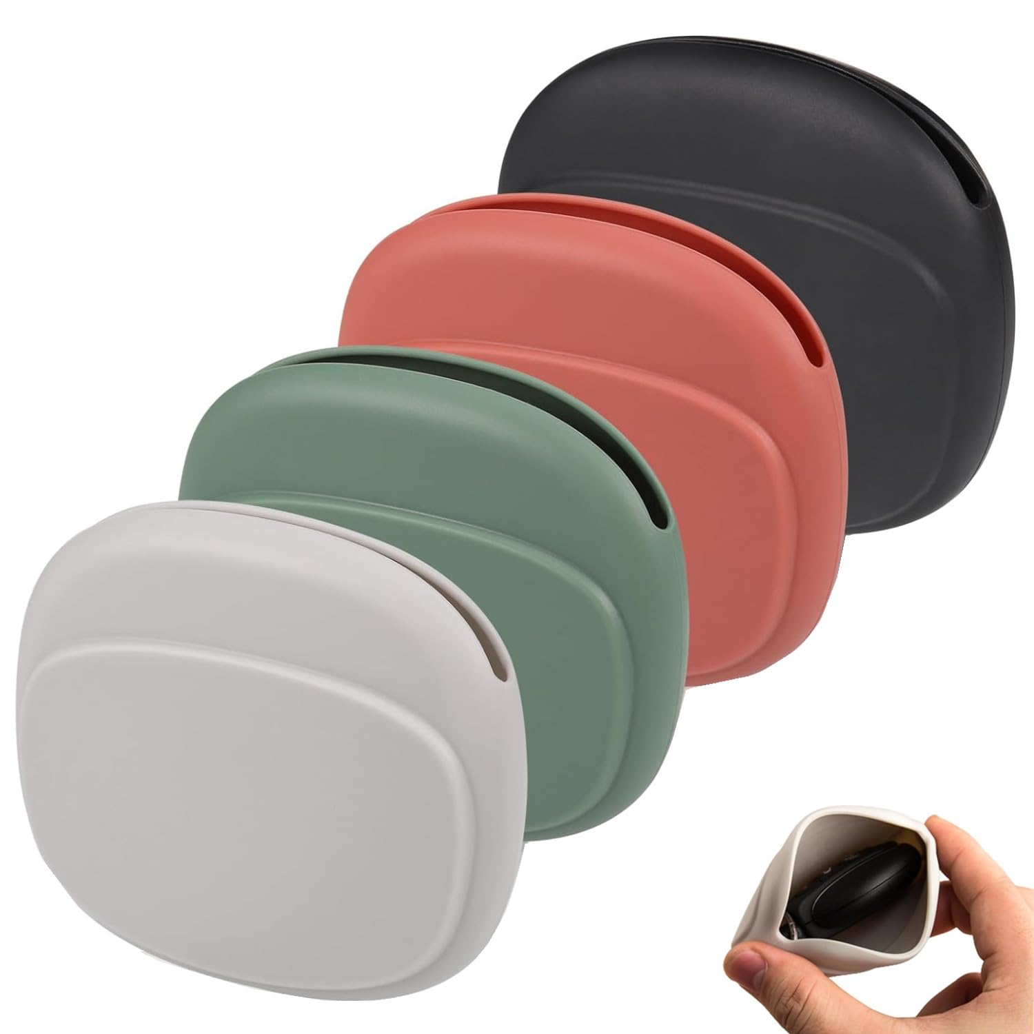 JJiaoLinin Silicone Earphone Case, 4 pcs Headphone Earbud Protective Carrying Case Bag,Silicone Headphone Storage Bag, Mini Headphone Case, Portable Headphone Case (Grey+Green+Red+black)