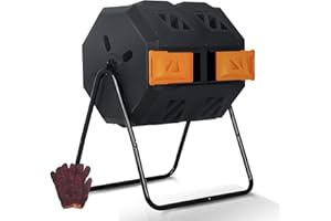 DOPINMIN Compost Bin Outdoor Tumbler Compost Dual Chamber 43 Gallon Capacity BPA Free Rotating Batch Composting Tumbler with Sliding Doors All Season Composter for Garden Yard Orange
