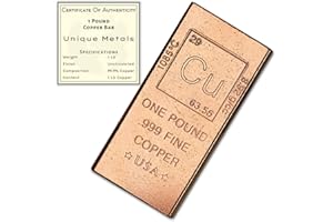 1 Pound Copper Bar Bullion Paperweight - 999 Pure Chemistry Element Design with Certificate of Authenticity by Unique Metals