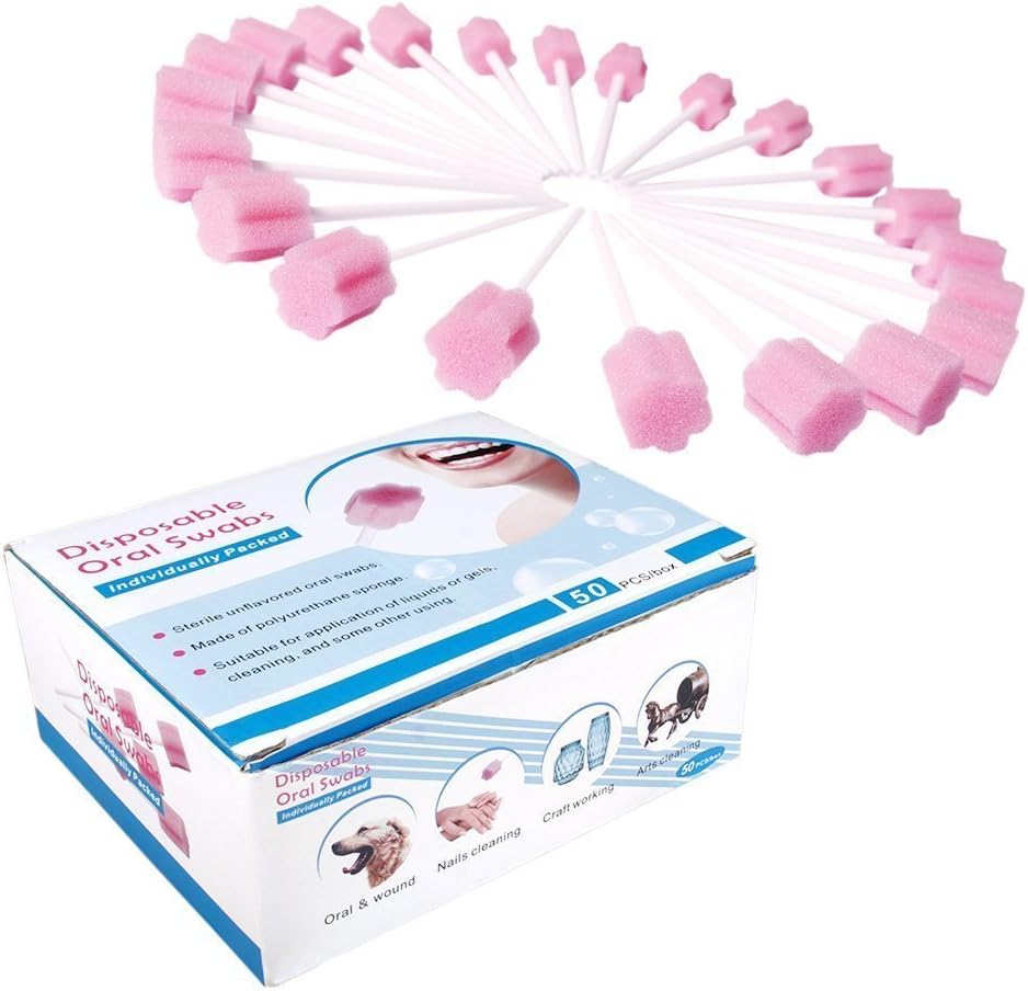 Disposable Unflavored Oral Care Sponge Swabs, 50 Count
