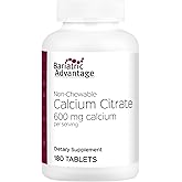 Bariatric Advantage Non Chewable Calcium Citrate 600 mg Calcium - for Bariatric Surgery Patients - Vitamin D3 - Mineral Supplements - 180 Tablets