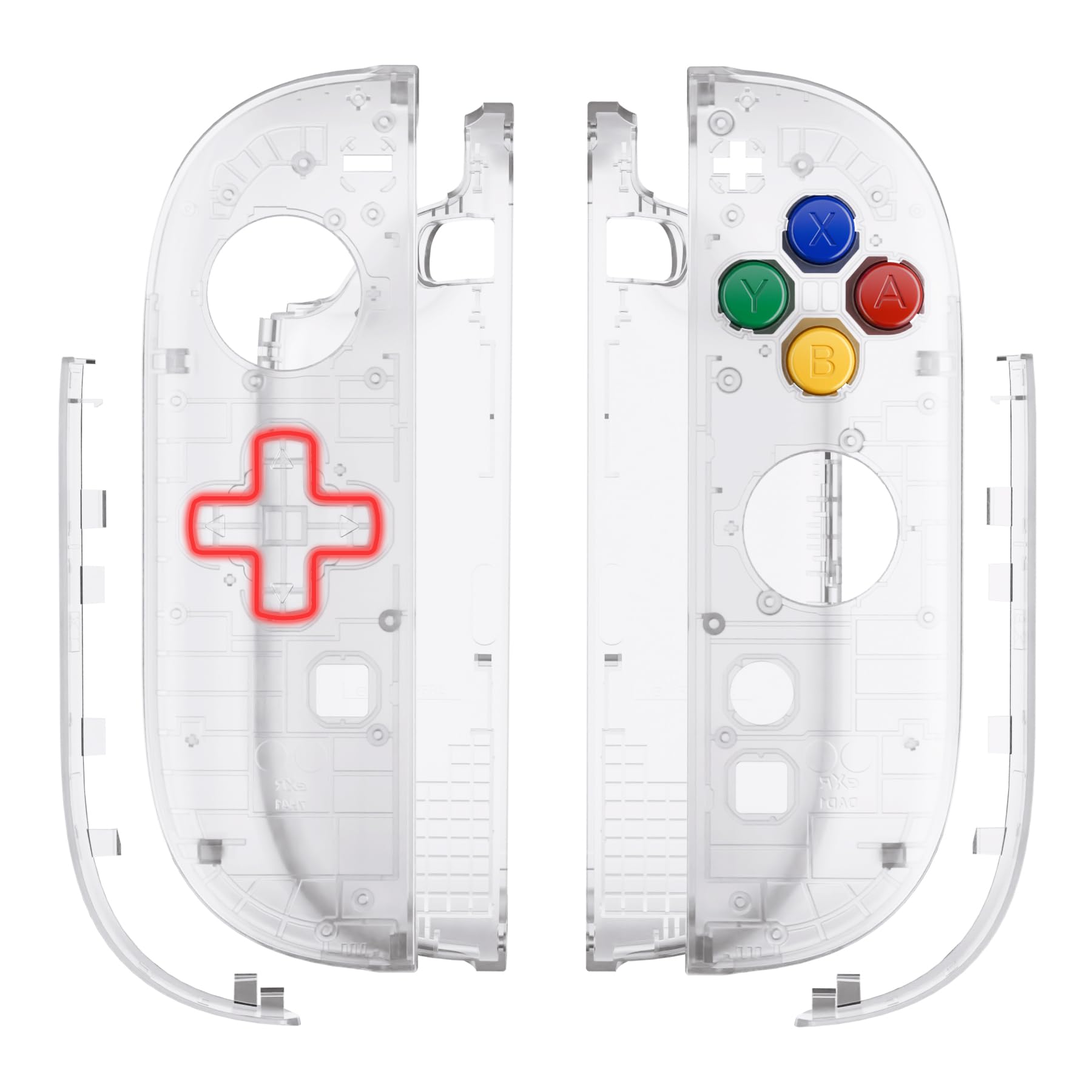 eXtremeRate DIY Replacement Shell (D-Pad Version) with Buttons for Joycon 2, Custom Housing Faceplate Case + Decorative Strips + ABXY Dpad for Nintendo Switch 2 Controller - Essence Version - Clear