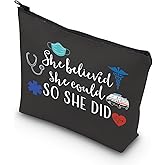 TSOTMO Emergency Medical Technician Gift She Believed She Could So She Did Inspirational EMT Makeup Bag (BLK-She Believed EMT)