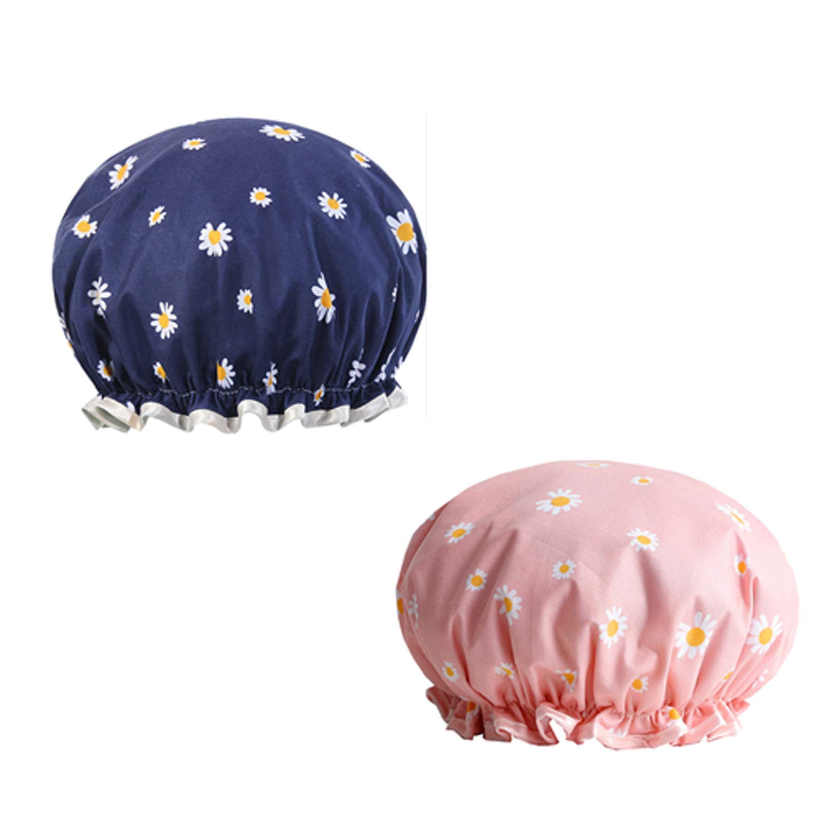 2 PCS Double layer Shower Cap Waterproof Elastic Bath Cap, Durable Plastic Larger Thicker Caps