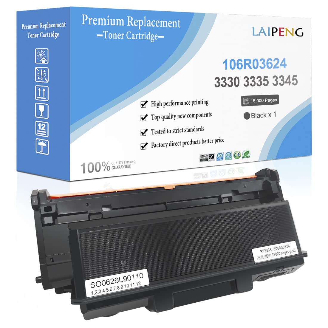 Compatible Toner Cartridge Black 3330 3335 3345 【Extra High Capacity】 15000 Pages for Xerox Phaser 3330 3330dni Xerox WorkCentre 3335 3335dni 3345 3345dni Laser Printers
