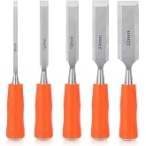 5 Piece Wood Chisel Set, 6mm, 12mm, 18mm, 24mm, 32mm Wood Tools Chisel Set | Steel Hammer End, Ergonomic Plastic Handle, Wood Chisels Woodworking Tools