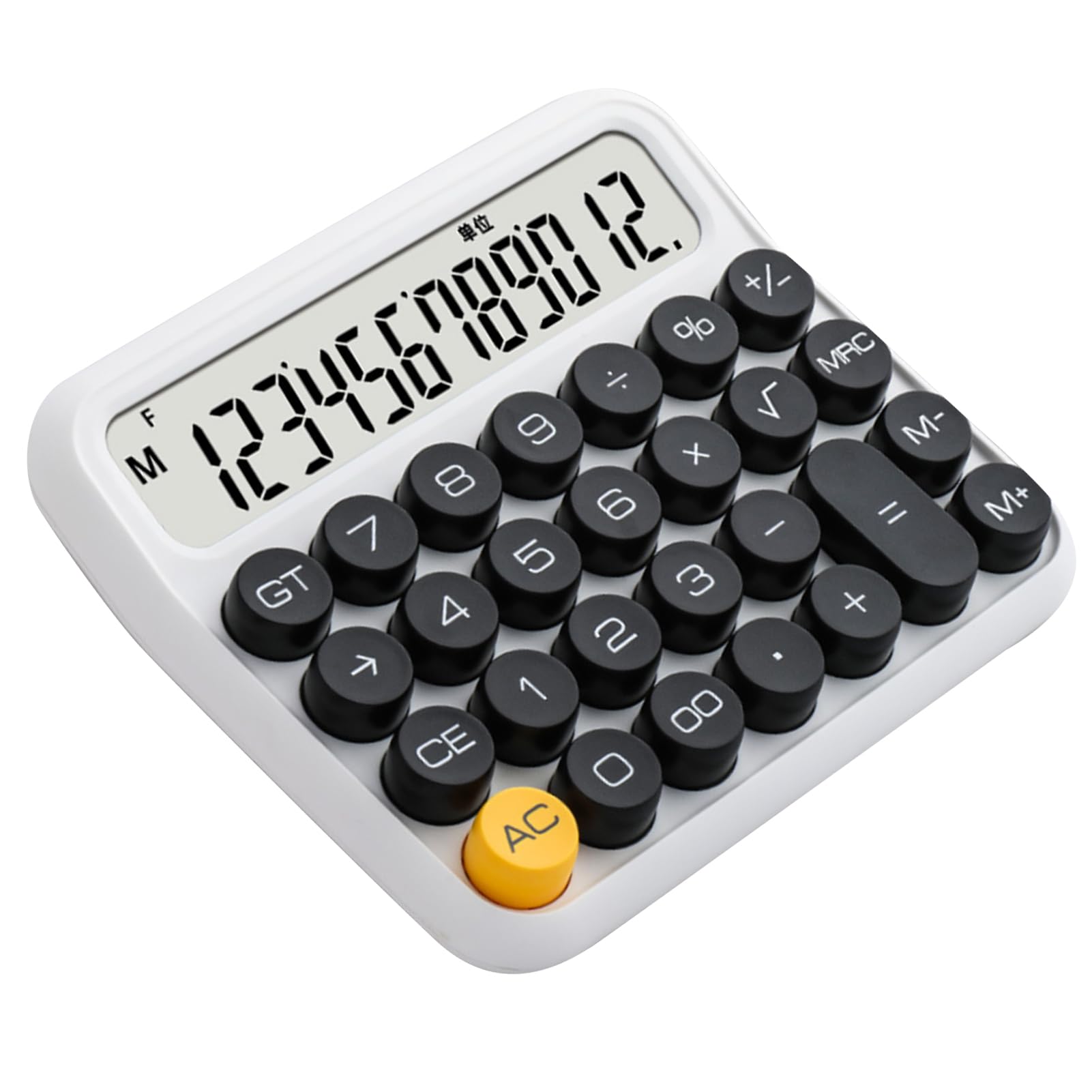 Mechanical Calculator, Removable Keycaps 12 Digit Big Button Prevent Slipping Desk Calculator Standard for Office (Porcelain White)