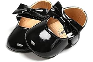 Myleleya Baby Girls Mary Jane Flats with Bowknot Flowers Princess Wedding Dress Ballet Shoes Non-Slip Toddler First Walkers Newborn Crib Shoes