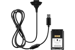 OSTENT 2 in 1 Charger Cable + Rechargeable Battery Pack Compatible for Xbox 360 Wireless Controller Color Black