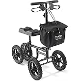 VEVOR Knee Scooter, Folding & Height-Adjustable Steerable Knee Walker, Carbon Steel Leg Recovery Scooter with 12" All-Terrain
