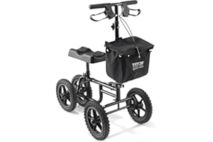 VEVOR Knee Scooter, Folding & Height-Adjustable Steerable Knee Walker, Carbon Steel Leg Recovery Scooter with 12" All-Terrain