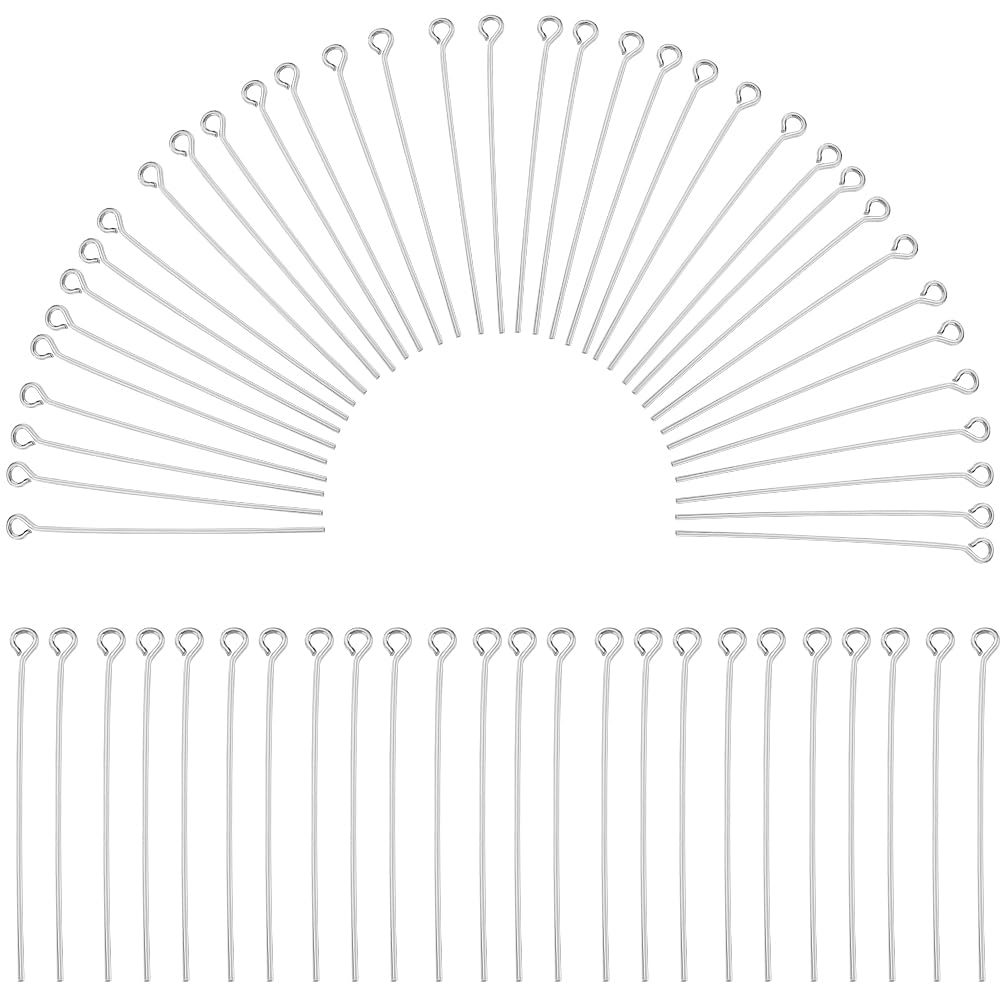 SOFPLATE 1 Box 600Pcs Silver Eye Pins Bulk jewellery Eyepins 40mm Long Headpins Brass Eye Pin Open Head Pins Findings for jewellery Making Accessories DIY Necklaces Bracelets Earrings Crafts Supplies