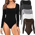 CE' CERDR 4/5 Pack Long Sleeve Bodysuits for Women Square Neck Body Suit Stretchy Tops