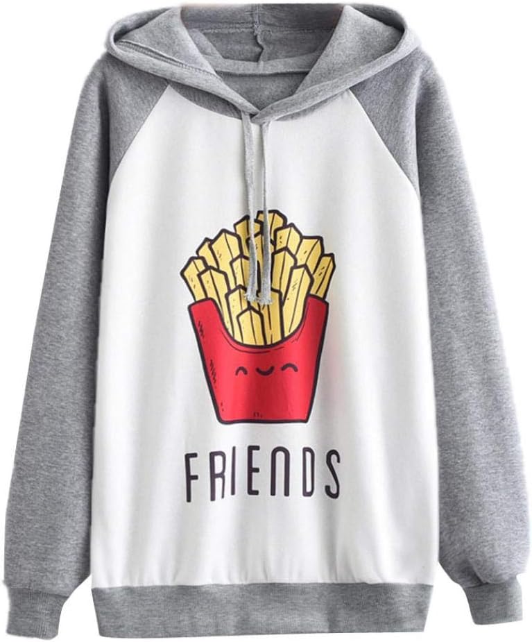 SEWORLD Women French Fries Long Sleeve Hoodie Sweatshirt Jumper Hooded Pullover Tops