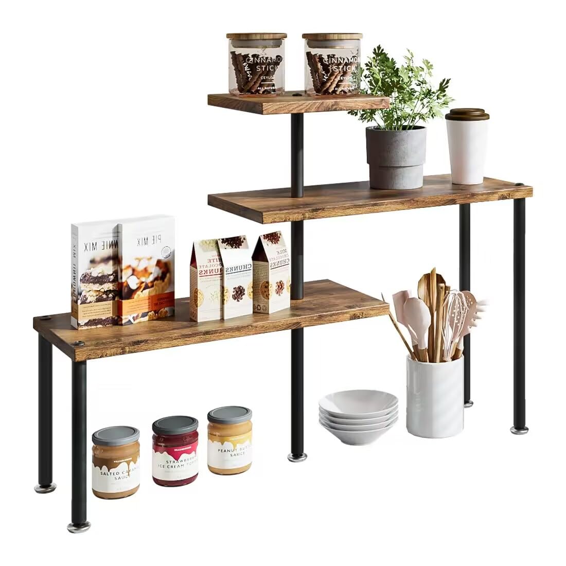 Photo 1 of Dazioter Corner Shelf Countertop Organizer 3 Tier Kitchen Corner Shelves Adjustable Spice Storage Rack for Bathroom Coffee Area Over Sink (Black)