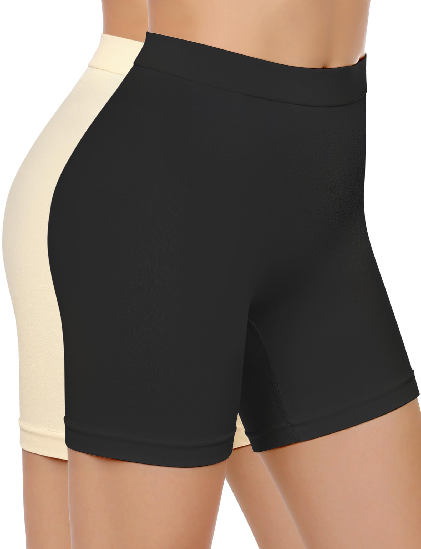 Photo 1 of ZENUTA Slip Shorts for Women Under Dresses, Seamless Anti Chafing Shorts Summer, Biker Shorts for Women(2pcs Black Nude)