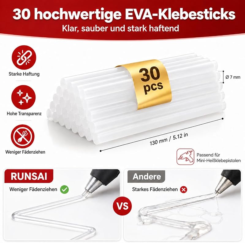 ® Heißklebepistole mit 30 Klebepistole Sticks 7mm -30W Klebepistolen