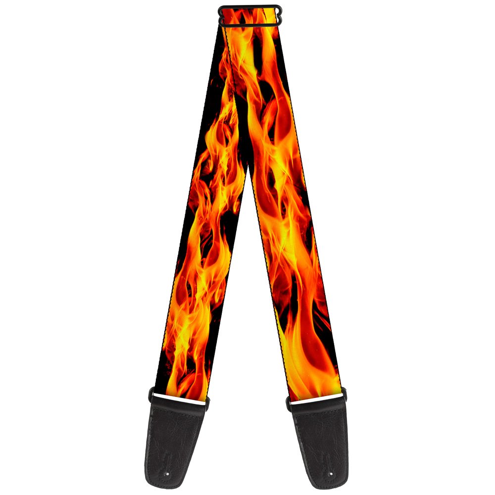 buckle-down Guitar Strap Flames Vivid Black/Orange, 2 Inches Wide - 29-54 Inches Length